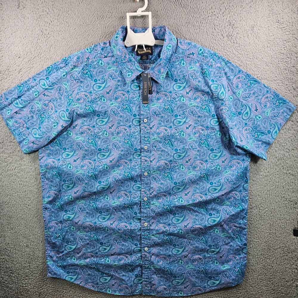 NEW Cremieux Casual Shirt Men 2XT Tall Stretch Paisley Short Sleeve‎ Blue Pink